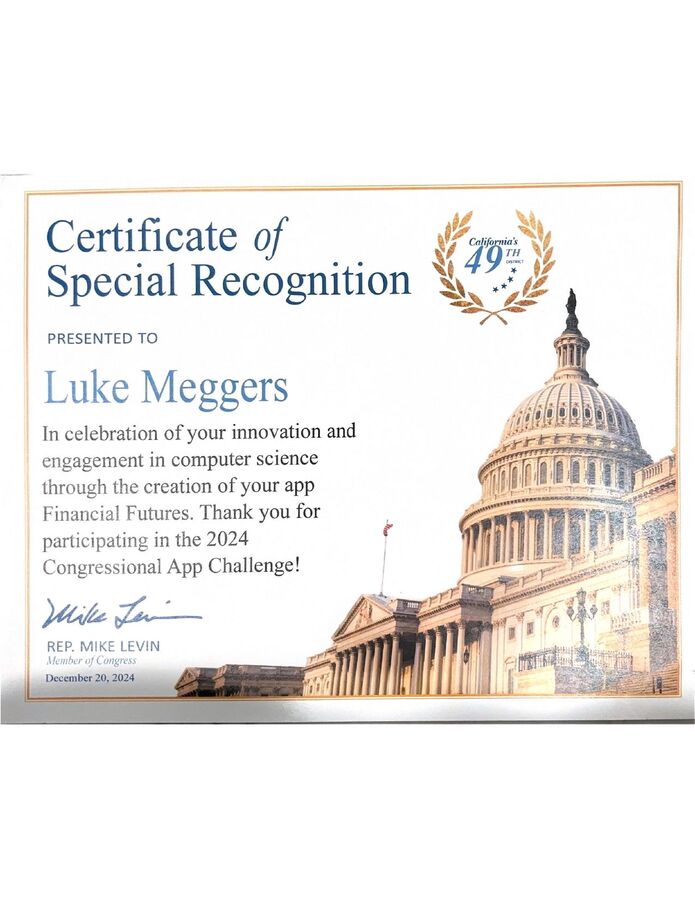 Certificate of Special Recognition for the 2024 Congressional App Challenge