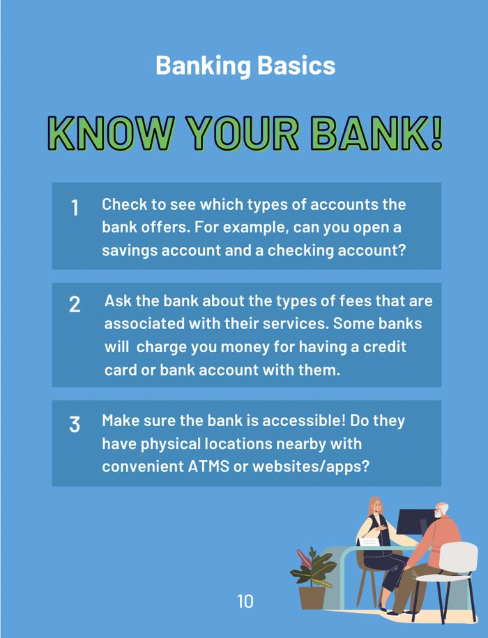 Banking Basics page: Know your bank — account types, fees, and accessibility